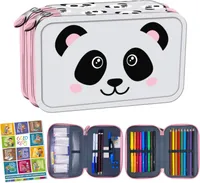 2-fache Grey Panda Federtasche Federmappe Federmäppchen 26-teilig gefüllte Schüleretui Stifte und Pinsel inkl. Aufgabenheft Federbox Etui Stiftetasche Schlamper-Etui Schul-Etui Schüleretui