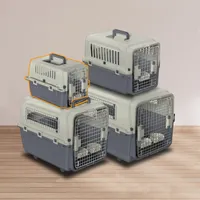 TRMLBE Transportbox Hund, 49.5x33.5x36cm Hundtransportbox Reise & Transport Flugzeugbox mit Metall Tür und Lüftungsschlitze Fenster Hundbox Belastbar bis 5KG inkl. Pinkelpads Fressnäpfe Griff