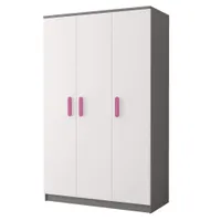 Kleiderschrank Drehtürenschrank Kinderkleiderschrank Schrank 120cm Grau/Weiß mit rosa Griffe - JONAS 19