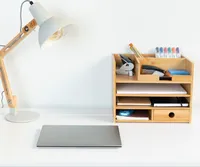 Navaris Schreibtisch Organizer Ablage aus Bambus - 33x24x26cm Ordnungssystem Briefablage aus Holz - für Tisch Büro Schreibtisch - leicht zu reinigen