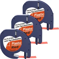 Boxstuff - Dymo LetraTag 91203 - S0721630 - Etikettenband - Schwarz auf rotem Kunststoff - 12 mm x 4 m - 3 Stück