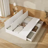 Flieks Klassisches Bett Stauraumbett 140x200cm mit Staukästen, Jugendbett Doppelbett mit 3 Schubladen, Holzbett ohne Kopfteil, Weiß