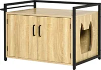 PawHut Katzenschrank für Katzentoilette Katzenklo Beistelltisch Katzenhaus Katzenkommode Schrank Natur 82,3 x 51 x 54 cm