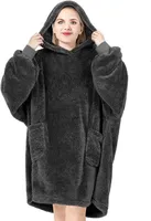 WOLTU Hoodie Decke mit Ärmeln und Kapuze Kuscheldecke flauschig warm Pullover Decke zum Anziehen Erwachsene, Deckenpullover für den Winter Anthrazit, 107x90 cm