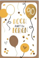 90. Geburtstag - Glückwunschkarte im Format 11,5 x 17 cm - goldene Luf