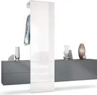 Vladon Garderobe Carlton Set 1,  Germany, Flur-Garderobe aus Deko-paneel, Schubladen-Kommode & Schuhschrank, Anthrazit matt / Weiß Hochglanz (209 x 193 x 35 cm)
