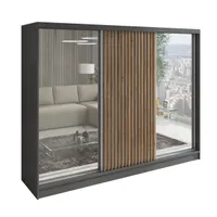 Schwebetürenschrank  DIVER   3-türiger Kleiderschrank mit 3 Spiegeln, 3 Schubladen und Kleiderstangen – Funktionalität und Eleganz!