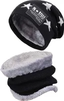 Kinder Mütze Schal Set Jungen Mädchen Strickmütze Winterschal mit Fleece Innenfutter