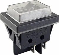 Wippschalter On/Off 4 Pin 16A 250 rastet, mit Wasserdichte Abdeckung, Schwarz