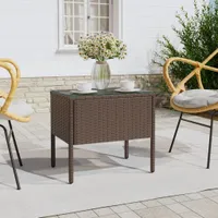 vidaXL Bočný stolík hnedý 53x37x48 cm Polyratan a tvrdené sklo