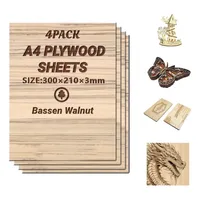 4 x A4 překližkový list 3 mm | Bassen ořechový list - tenké dřevěné polotovary| Ideální list pro fretsaw, pyrografii, řezání laserem, CNC router