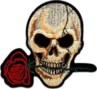 Totenkopf Mit Rose - Aufnäher, Bügelbild, Aufbügler, Applikationen, Patches, Flicken, Zum Aufbügeln, Größe: 8,4 x 7,5 cm