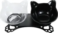 Futternapf Katze 15° Neigung Katzennapf Katzenfutter Doppelschüssel Futterschalen Haustier Schüssel (Schwarz+Transparent)