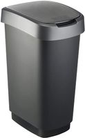 Rotho Twist Mülleimer 50l mit Deckel, als Schwing oder Klappdeckel nutzbar, Kunststoff (PP) BPA-frei, schwarz/silber, 50l (40.1 x 29.8 x 60.2 cm)