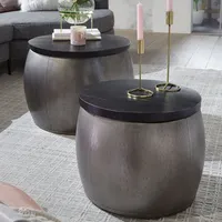 FineBuy Couchtisch 2er Set Metall Holz Wohnzimmertisch Stauraum Satztisch Tisch