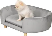PawHut Haustiersofa Hundesofa Hundebett mit Holländischer Samt Schaumstoff Birke Bein für Katzen Hunde  86 x 55 x 33 cm Hellgrau