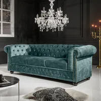 riess-ambiente Chesterfield 3er Sofa 205cm petrol Samt Goldnieten Federkern Loungesofa Dreisitzer 3-Sitzer