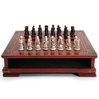 Čínský šachový set Šachy z pryskyřice ruční výroby + šachovnice s figurkami