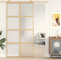 vidaXL Drzwi przesuwne Golden 102,5x205 cm Matowe szkło ESG i aluminium