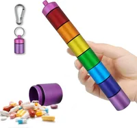 Tablettenbox 7 Tage, Aluminium Pillenbox Klein mit 7 Teilbaren Fächer,Wasserdichte Medikamentenbox mit Schlüsselanhänger Karabiner Kleine(Farbenfroh)