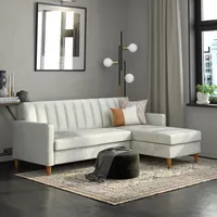 Cecilie | Schlafsofa 4 Sitze mit Chaise Lounge aus Samt Hellgrau