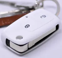 Auto Schlüssel Hülle Silikon Schutz Cover Weiß kompatibel mit VW Golf Polo Fox EOS Jetta SEAT Skoda bis 2009 2 Tasten Klappschlüssel