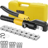 TEENO Hydraulische Crimpzange, Hydraulisch Presszange, mit 9 Sechskant-Schneideisen und 9 Kabelschuhe, 4–70 mm² Kupfer/Alu-Kabelschuh Crimpwerkzeugset