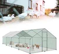 Chicken Coop 3x8x2m Chicken House Free-Range Enclosure Large XXXL with Lock PE Sunshade Roof Poultry House Galvanized Steel Small Animal House Outdoor CEEDIR