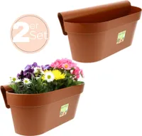 2x Geländerkasten Balkon mit Wasserspeicher Blumentopf Zaun Blumenkasten Geländer Balkontopf Balkonkasten Terracotta
