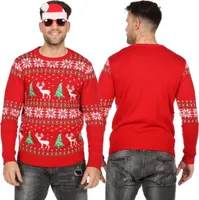 Weihnachtspullover Rentier mit Weihnachtsbaum Rot/Weiß/Grün 2XL