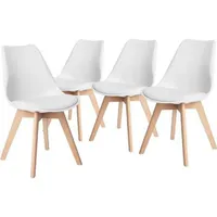 IPOTIUS 4er Set SGS Esszimmerstühle mit Massivholz Buche Bein, Skandinavisch Design Gepolsterter Küchenstühle Stuhl Küche Holz, Weiß