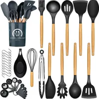 Silikon Kochgeschirr Set, Küchengerät 34 Stück Küchenhelfer Set, Antihaft Hitzebeständiger Silikonspatel Set, Küchenutensilien mit Hochwertige Holzgri