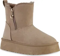 VAN HILL Damen Warm Gefüttert Winter Boots Stiefelette Bequem Zipper Schuhe 841457, Farbe: Khaki, Größe: 41