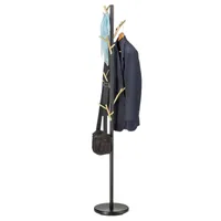 Kleiderständer ZENO aus Metall, Garderobenständer in schwarz und gold lackiert, Jackenständer mit 6 praktischen Haken