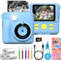 Kinderkamera, Sofortbildkamera, 1080P 2,4 Zoll Bildschirm mit Druckpapier & 32GB TF Karte, Digitalkamera mit Farbigen Stiften Geschenk