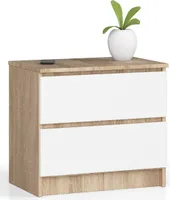 Nachttisch AKORD K60 Sonoma-Eiche mit 2 Schubladen Front Weiß B60 x H55 x T40 cm