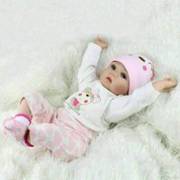 Babypuppe Yesteria Lebensecht Mädchen Silikon Puppe inkl Teddybär rosa 55 cm