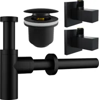 kör4u Design-Set schwarz matt - Siphon mit Pop-Up Ablaufventil und zwei Eckventilen
