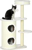PawHut Kratzbaum, 100 cm, Kletterbaum mit Kratztonne, Katzenkratzbaum, Katzenbaum mit Sisalsäule und Spielball, Katzenmöbel mit Kissen, Plüsch, Cremeweiß