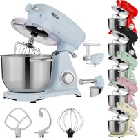 AREBOS Retro Küchenmaschine 1800W, Küchenmaschinen, Knetmaschine mit 6L Edelstahl-Rührschüssel, Geräuscharm, 6 Geschwindigkeiten, Blau