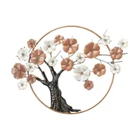 Kobolo Metallbild 3D Wanddeko - CHERRY BLOSSOM 101 x 72 x 6cm- aus Metall in Pastell- und Goldtönen - Wandkunst Wandbild Schlafzimmer Büro Einrichtung