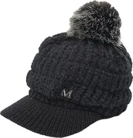 Damen Warme Gefütterte Wintermützegestrickte Schirmmütze Baseballmütze mit Kunstpelz pom Winter Skimütze