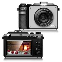 Fine Life Pro Digitalkamera 4K, 48MP Fotokamera, Front- und Hecklinse, eingebaute 7 Farbfilter, 18-facher Digitalzoom, 64GB TF-Karte, Grau