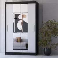 Schwebetürenschrank Kleiderschrank Schrank 120cm Schwarz/Weiß mit zwei Spiegeln Neomi 01