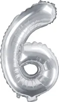 Balon foliowy srebrny 35 cm, cyfra 6