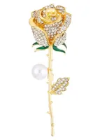 Goldene Rosenbrosche mit Zirkonen, elegante Anstecknadel mit Perle