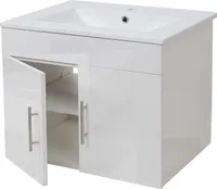 Umywalka + szafka podumywalkowa HWC-D16, umywalka Umywalka z certyfikatem  , wysoki połysk 60 cm ~ biały