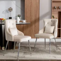 Flieks Polsterstuhl 6er Set mit Lendenkissen, Esszimmerstuhl Schminkstuhl mit Metallbeinen, Stuhl für Wohnzimmer Schlafzimmer, Samt, Beige