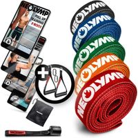 NEOLYMP Baumwoll-Fitnessbänder (5er Set mit Griff) - Nachhaltiges Therapieband für effektives Muskelaufbautraining und Home Gym Workouts - langlebig