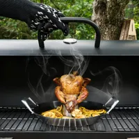 Navaris Hähnchenbräter Grill Hähnchen Halter - Geflügel Ständer für Backofen BBQ - Edelstahl Bräter mit Aromabehälter Abtropfschale - Ø 30,5cm